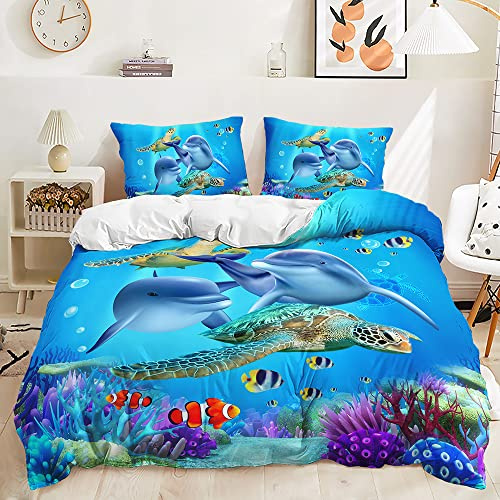 Dolphin Duvet Cover Set King Size Kids Bedding Sea Animals Quilt Cover | Dolphin Duvet Cover Set, Sea Animal Quilt Cover, Kids Bedding, Kids Room Decor, Soft Lightweight, With Pillowcases