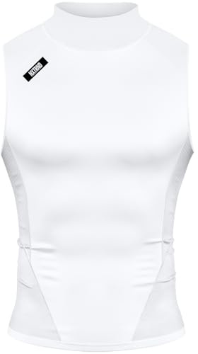 Nxtrnd Men's Turtleneck Compression Tank Top, Sleeveless Mock Neck (White, Medium)