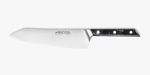 Arcos Serie Eclipse - Cuchillo de Chef - Hoja de Acero Inoxidable Forjado con Filo Seda Plus de 200 mm - Pulido Brillo Especial - Mango Acrílico - Color Negro