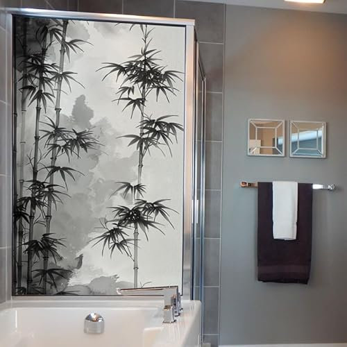 Film Opaque Fenetre Bambou Noir Gris Brise Vue Fenetre Stickers Fenetre Film Vitre Anti Regard Film Electrostatique Vitre pour Bureau Maison Film Opaque Vitrage 4Pcs (60x116 cm)