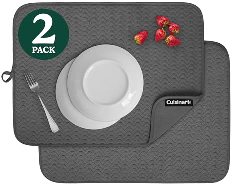 Cuisinart Dish Drying Mats for Kitchen Counter - (2) 18 x 24 Ultra Absorbent Dish Drying Mat XL - Foldable, Machine Washable, Fast Drying Dish Mat (Geostripe)