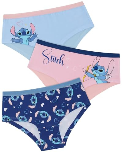 Disney Lilo & Stitch Three Pack Girls 95% Cotton/5% Elastane Stitch Hipster Briefs 9/10 Years Multicolor