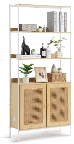 VEVOR Estantería de Ratán de 764 x 300 x 1747 mm, Estantería de Escalera con 2 Puertas, Estantería de Almacenamiento Rectangular Independiente, Estantes de Exhibición para Biblioteca, Oficina
