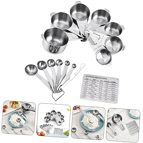 HOLIDYOYO 15piezas Tazas y Cucharas Medidoras Acero Inoxidable Unidades Mango Resistente y Cómodo Para Cocinar