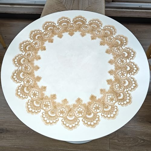 URROMA Runde Spitzendeckchen, 61 x 61 cm, goldene Tischdecke mit Spitzenbesatz, Couchtischauflage, Tischdecke für Esszimmer, Küche, Hochzeitsdekoration (60 x 60 cm)