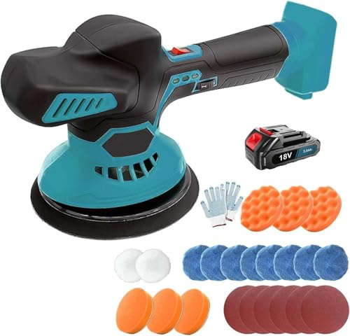 18V Akku Auto Poliermaschine,mit 1x 3.0AH Akku und 24 PCS Aufsätze,6 Variablen Geschwindigkeiten,Auto Poliermaschine Set mit 145mm Polierpad,für Autopflege, Polieren, Wachsen