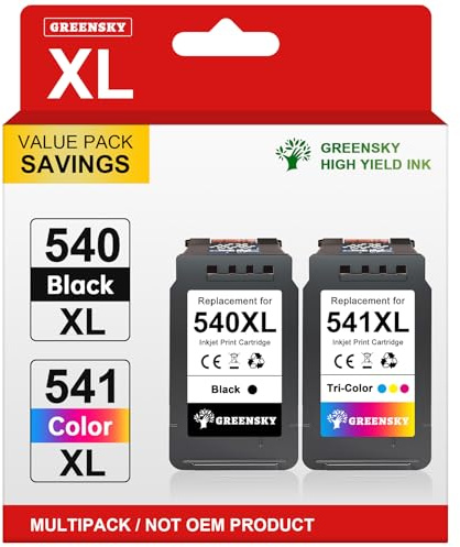 GREENSKY Cartuchos Tinta 540 y 541 XL Compatible para Canon 540 541 XL para Canon PIXMA MG3650s MG3650 TS5150 TS5151 MG3150 MG3500 MG3600 MG4250 MX475 MX535 PG-540XL CL-541XL 540XL Negro 541XL Color