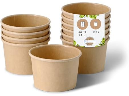 BIOZOYG Portionsbecher 100 Stück 40 ml braun - Pappbecher PE-beschichtet, to go Becher, Candy Bar, Dipschalen, Einweggeschirr - Alternative zum Plastikbecher, Dessertschalen für heiß und kalt