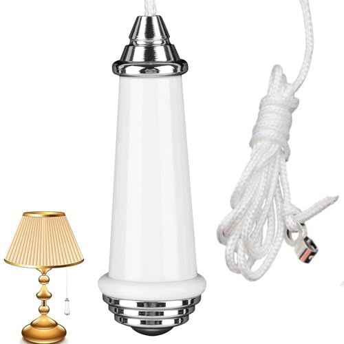 Ceramic Bathroom Light Pull Cord, Pull Cord Light Switch, Pull Cords Handle with 150cm Extension and Cord Connector, Chrome Finish Porcelain Blind Handle for Lights And Fan Switches