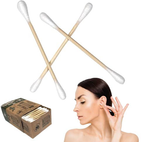 200 PZ Bastoncini Cotonati di Bambù, Bastoncini Ecologici in Ovatta di Cotone in Bamboo, Versatili, Ecocompatibili e Compostabili per la Pulizia delle Orecchie