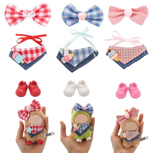 WALLFID Mini Doll Clothes for 10cm Dolls, Fashion Outfits & Accessories Set – Compatible with Pin for Love Series – Mix & Match for Dress-Up, Display, Role Play & Photos (No Doll) (Bow Bibs)