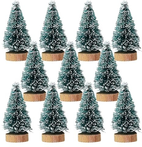 12 Stück Mini Grün Tannenbaum, Künstlicher Flaschenbürste Weihnachtsbaum, Mini Weihnachtsbaum,künstliche Mini-Weihnachts-Sisal-Schnee-Frost-Bäume für Weihnachten Party Tischdeko DIY