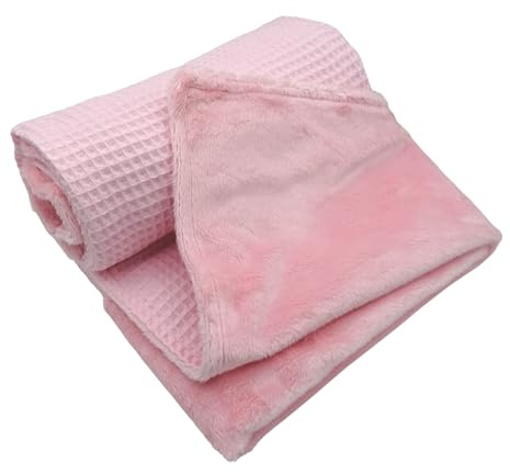 variouss Manta Bebé Reversible 75x100 cm – Tejido Waffle y Coralina Suave, Doble Capa, Ligera y Cálida para Cuna, Carrito y Recién Nacido (Rosa)