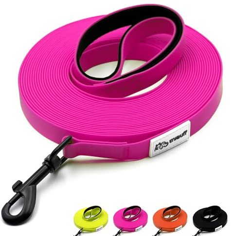 Miauff Schleppleine für Hunde, Gummiert & Wasserdicht, Robuste Trainingsleine mit Handschlaufe & Karabiner für Große bis Kleine Hunde (Magenta, 3m)