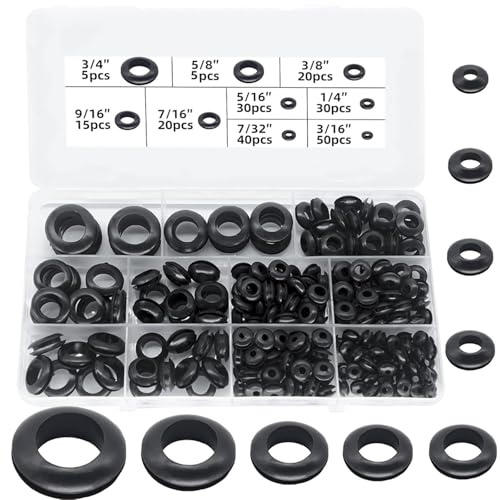 MeevrgR Kit surtido de 215 ojales de goma con caja de almacenamiento, 9 tamaños, anillos de junta eléctrica impermeables para cableado y fontanería