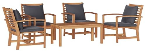 Bucmath Gartensofa-Set 5-teilig, Natur Massivholz Teak, Outdoor Möbel für Terrasse, Balkon, Garten, wetterfest, langlebig