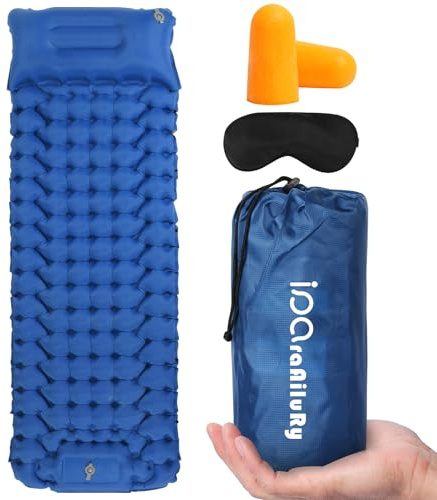 iParaAiluRy Matelas Gonflable 1 Place Matelas Camping Matelas Plage Bleu | Pompe à Pied Intégrée,Gonflage Rapide,Matelas Gonflable 1 Personne Ultraléger et Portable,Voyage,Randonnée, Trekking