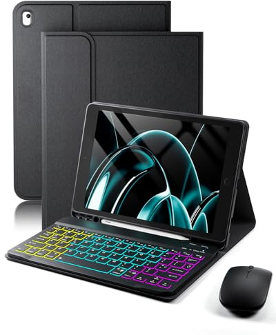 for iPad 10.2 inch iPad 9th (2021)/ 8th (2020)/ 7th (2019) Generation 10.2 inch/ iPad Air 3 (2019) 10.5 inch / iPad Pro 10.5 inch Case,with Wireless Bluetooth British Layout Backlit Keyboard and Mouse