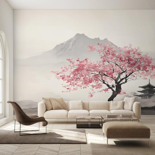 Non-Woven Cherry Blossom Wallpaper - Japanese Style Wall Mural for Bedroom, Living Room Background Decoration, Home Decor Photo Wall Paper 250x175 cm (WxH)