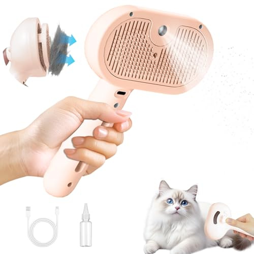Katzenbürste Mit Dampf4 in 1 Katzen Bürste Multifunktionale Katzenbürs-te MitSprayRoße Kapazität WassertankUSB Aufladbar Selbstreinigende Katzenbürst-e Für Lang- Und Kurzhaarige Katzen Und Hunde（Rosa）