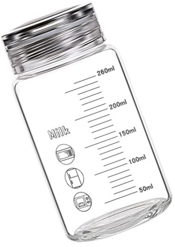 GETAJGHSD Vaso de Vidrio con Escala de 260 Ml, Boca Ancha y Tapa Portátil, Botella de Agua Graduada para Exteriores y Uso Diario, Taza de Bebida de Vidrio para Leche y Café