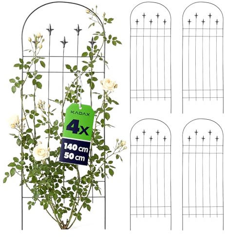 KADAX 4er Set Metall Rankgitter 50 x 140 cm, Kletterhilfe für Pflanzen, Rankspalier aus pulverbeschichtetem Stahl, Pflanzenstütze für Kletterrosen & Clematis