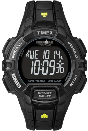 Timex Men's Ironman Triathlon Rugged 30 44mm Resin Strap Watch – Black Case Negative Display with Black Resin Strap