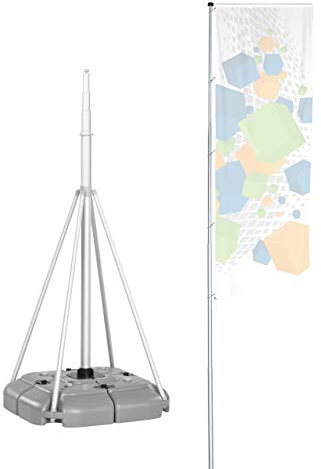 Vispronet® Mobiler Fahnenmast mit Ausleger T-Pole® 100 ✓ versch. Bodenelemente ✓ für Fahnen/Flaggen ✓ teleskopierbar ✓ H bis 5,40 m ✓ inkl. Transporttasche (Wasserbefüllbarer Fuß 70l)