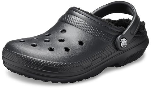 Crocs Unisex Adult Mens and Women's Classic Lined | Fuzzy Slippers Clog, Black/Black, 4 Women/2 Men US