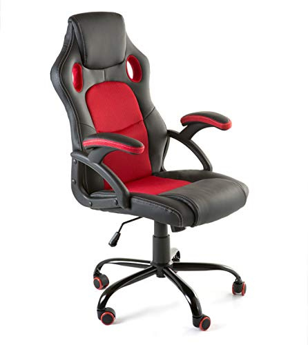 Home Heavenly®- Silla X-Gamer, de Oficina, sillón Gaming ergonómico, diseño de Oficina y despacho, Escritorio, Patas metalicas y Ruedas de Nylon (Rojo)