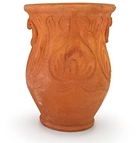 Saharashop Marokkanischer Keramik-Blumentopf Sefrou Ton Natur, Pflanztopf Pflanzcontainer, Blumenkasten Balkonkasten Balkontopf, Pflanzkübel für Garten Balkon Terrasse Zimmer Büro