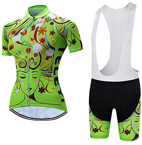 Sommer-Radtrikot-Set für Damen, Fahrradbekleidung, Mountainbike, Uniform, Rennradbekleidung, Lätzchen Mädchen Grün, XXL
