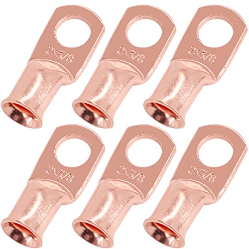 Swpeet 6 terminali ad anello da 2 AWG - 3/8 (M10) capicorda per batteria in rame elencato UL, estremità del cavo della batteria, occhielli in rame nudo, estremità del cavo della batteria ad anello