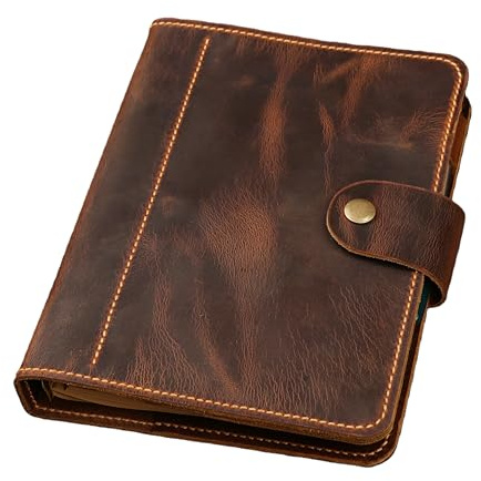 A5 Leder Organizer Ringbuch, Vintage Notizbuch, Gravur personalisiert | 6-Ring System, 80 Blatt, Kartenfach, Stiftschlaufe, Reise Planer, Kalender, Büro, Studium