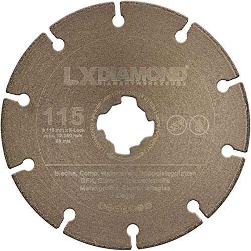 LXDIAMOND Diamant-Trennscheibe 115mm Premium Diamantscheibe für GFK Gummi Metallprofile Sicherheitsglas Holz Bleche Universal passend für/kompatibel mit Bosch X-LOCK Winkelschleifer 115 mm