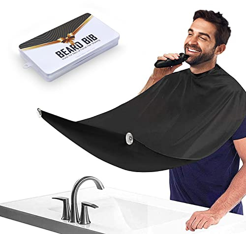 Beard Bib Apron for Men, Father's Day Gift Beard Trimming Catcher Bib for Shaving & Hair Clippings, Waterproof Non-Stick Hair Catcher Grooming Cloth with 2 Suction Cups