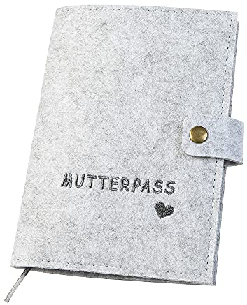 luxdag Mutterpasshülle mit Druckknopf aus Filz (Farbe & Stickerei wählbar) - Hülle für Mutterpass & Impfpass - Organizer - Geschenk für werdende Mütter