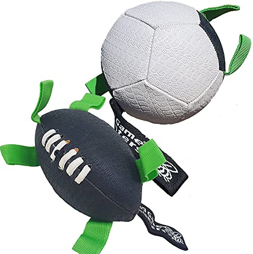 Big Game Hunters Dog Ball Twin Pack - Inflatable Football and American Football - Floats On Water and With Grab Tags, Suitable For All Dog Sizes and Breeds (Twin Pack Small Dogs)