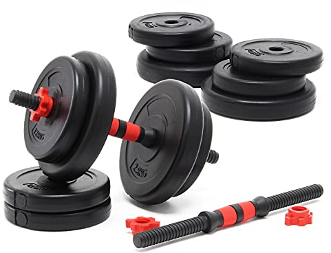 LUXTRI Kit d’haltères courts - poids total 20 kg - Coffret avec 12 plaques en Fonte et 2 Barres haltères moletées - Loquet étoile