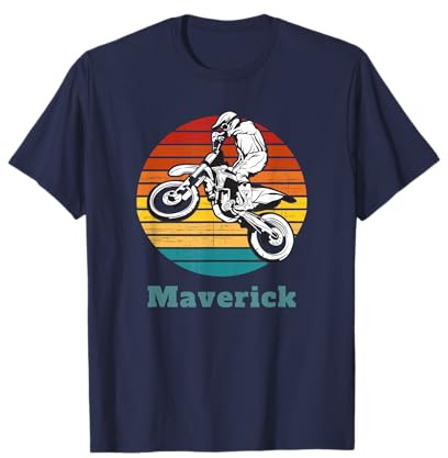 Maverick Boy's Personalized Dirt Bike Motorbike Retro Sunset T-Shirt