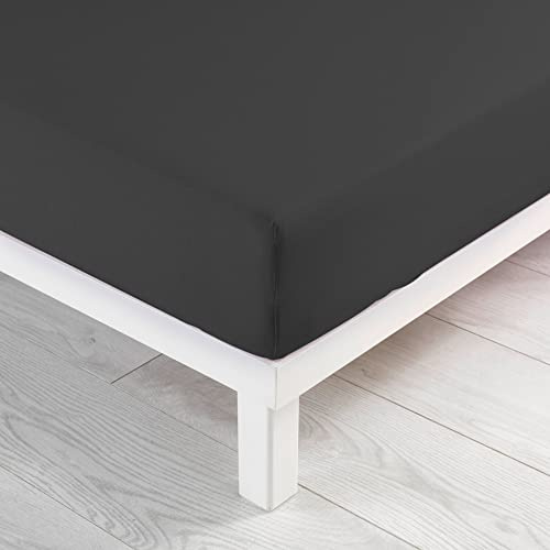 douceur d'intérieur, Drap Housse (90 x 190 cm) Jersy Anthracite, 100% Coton Jersey