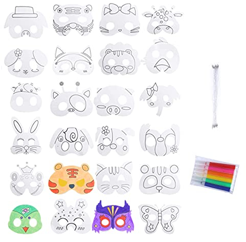 24Stück Tiermasken Kindermasken zum Ausmalen Kinder Partymasken für Halloween Weihnachten Geburtstag Bühnenaufführungen Thema Party Carnival
