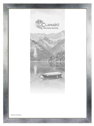 CLAMARO 'COLLAGE' Bilderrahmen 36x49 handgefertigt nach Maß | Silber Gebürstet | MDF Holzbilderrahmen eckig modern inkl. Acrylglas, Rückwand und Aufhänger (querformat & hochformat)