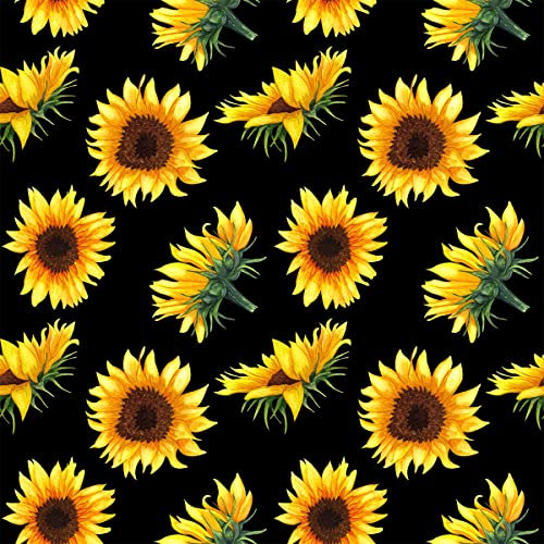 Loussiesd Sonnenblumen Outdoor Stoff,Meterware,Gartengelber Blumen Polsterstoff für Stühle,Blütenblumen,botanisches Muster,Dekorationsstoff für Heimwerkerprojekte,92x160cm,Schwarz Gelb