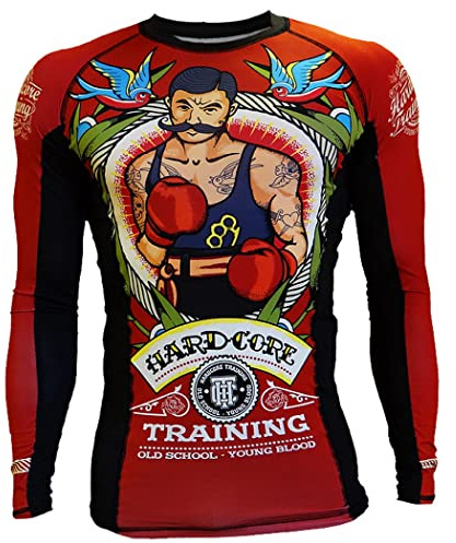 Hardcore Training Rash Guard Men's Kompressionshemd Herren Lange Ärmel Grappling Jiu Jitsu MMA Fitness Boxen No Gi