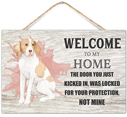 CustonCares Hunde-Zitat Welcome to My Home, Veranda, Dekoration, Hunde-Illustration, Willkommens-Haustürschild, Retro-Türschild, Einweihungsgeschenke, 30,5 x 20,3 cm