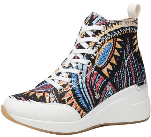 Cestfini Graffiti High Top Wedge Sneakers for Women Breathable White Black Platform Sneakers Lace up Womens Canvas Shoes