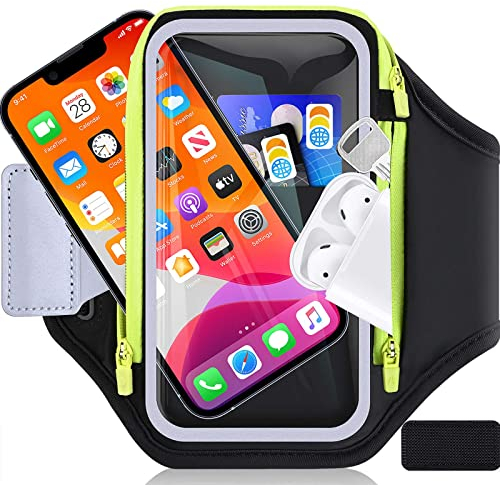 6,8'' Brassard de Sport avec Poche zippée pour clé de Voiture Écouteurs, Support de téléphone Portable Razobws pour iPhone 16 15 14 13 12 Pro Max Galaxy S24 S23 avec Sac pour écouteurs pour la Course