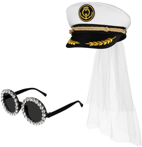 SOIMISS Kapitänshut Für Damen Mit Glänzender Brille Matrosenkostüm-requisiten Für Junggesellenabschiede Hut-set Für Verkleidungspartys