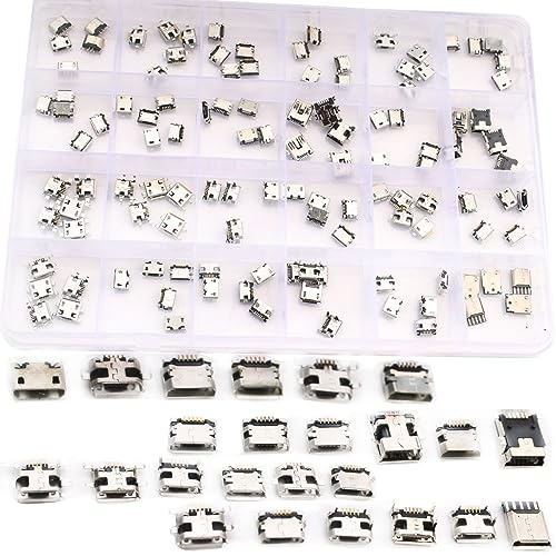 RUNCCI-YUN 120Pcs 24 Tipos Conector Micro USB Hembra,Micro USB Conector,Soldadura Micro USB Tipo B,USB Tipo B 5 Pin Jack de Soldar Surtido Kit